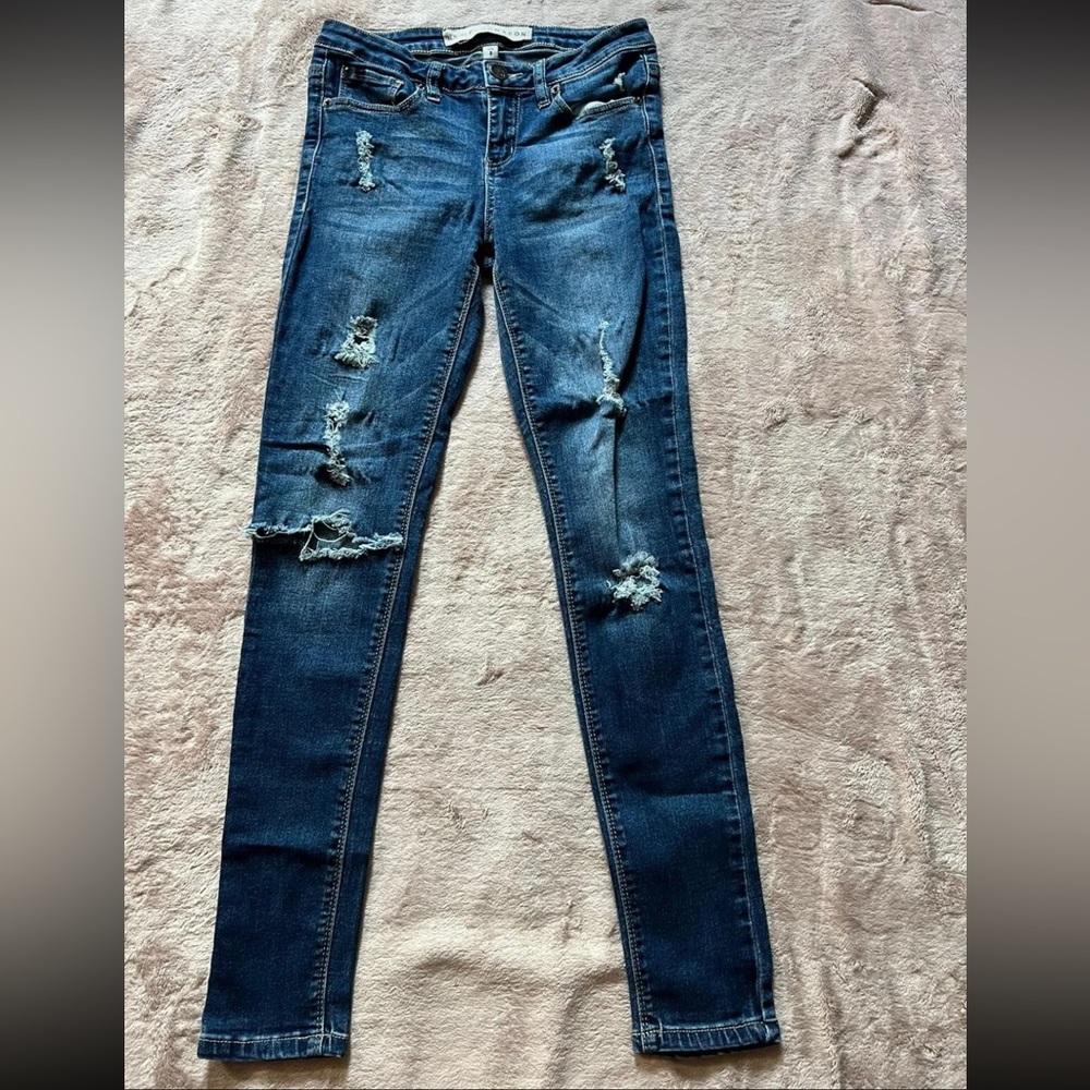 ASHLEY MASON Jeans Womens 3 Blue Denim Stretch Waist Distressed